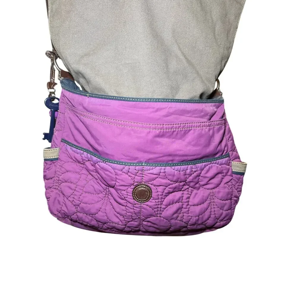 Fossil Key-Per Purple Boho Floral Quilted Messenger Shoulder Bag - Picture 6 of 8